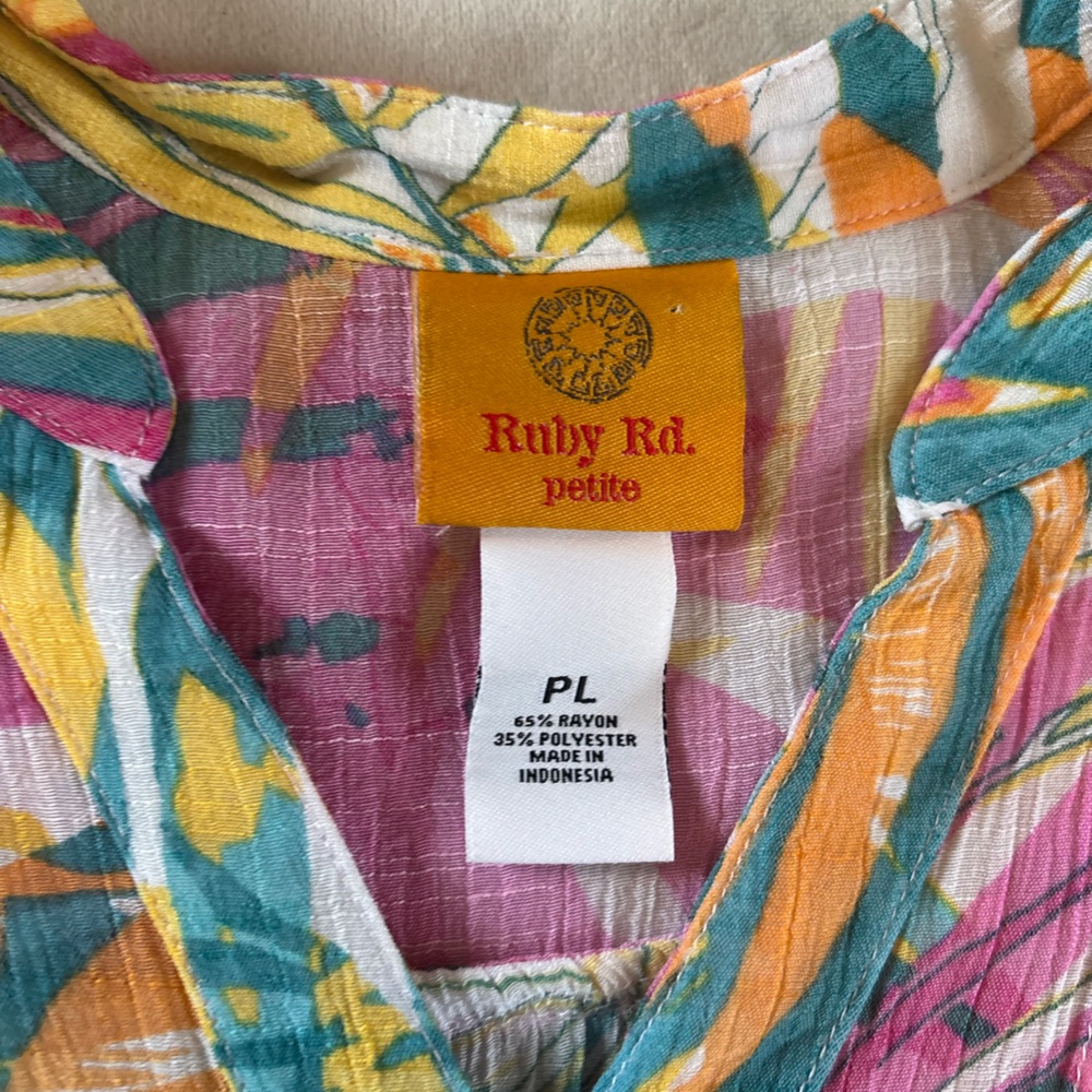 Ruby Rd Tropical Print Button Front Blouse Pink T… - image 3